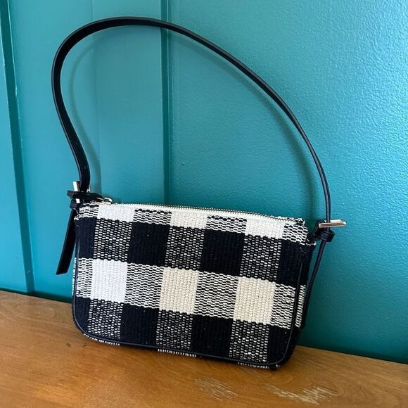 Mango MNG Black and Cream Checker Raquel Baguette Shoulder Bag - Picture 2 of 9
